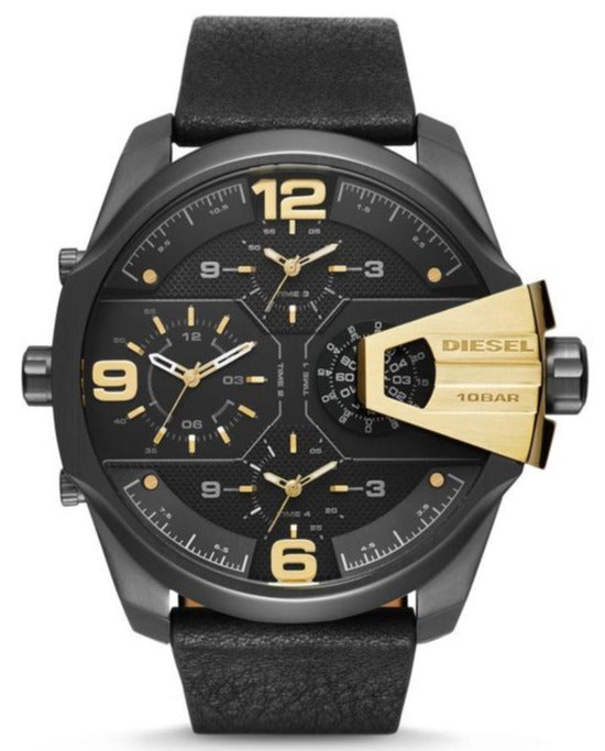 Diesel DZ7377 Uber Chief Two - Hand Men's Watch - Black Dial & Black Leather Strap
