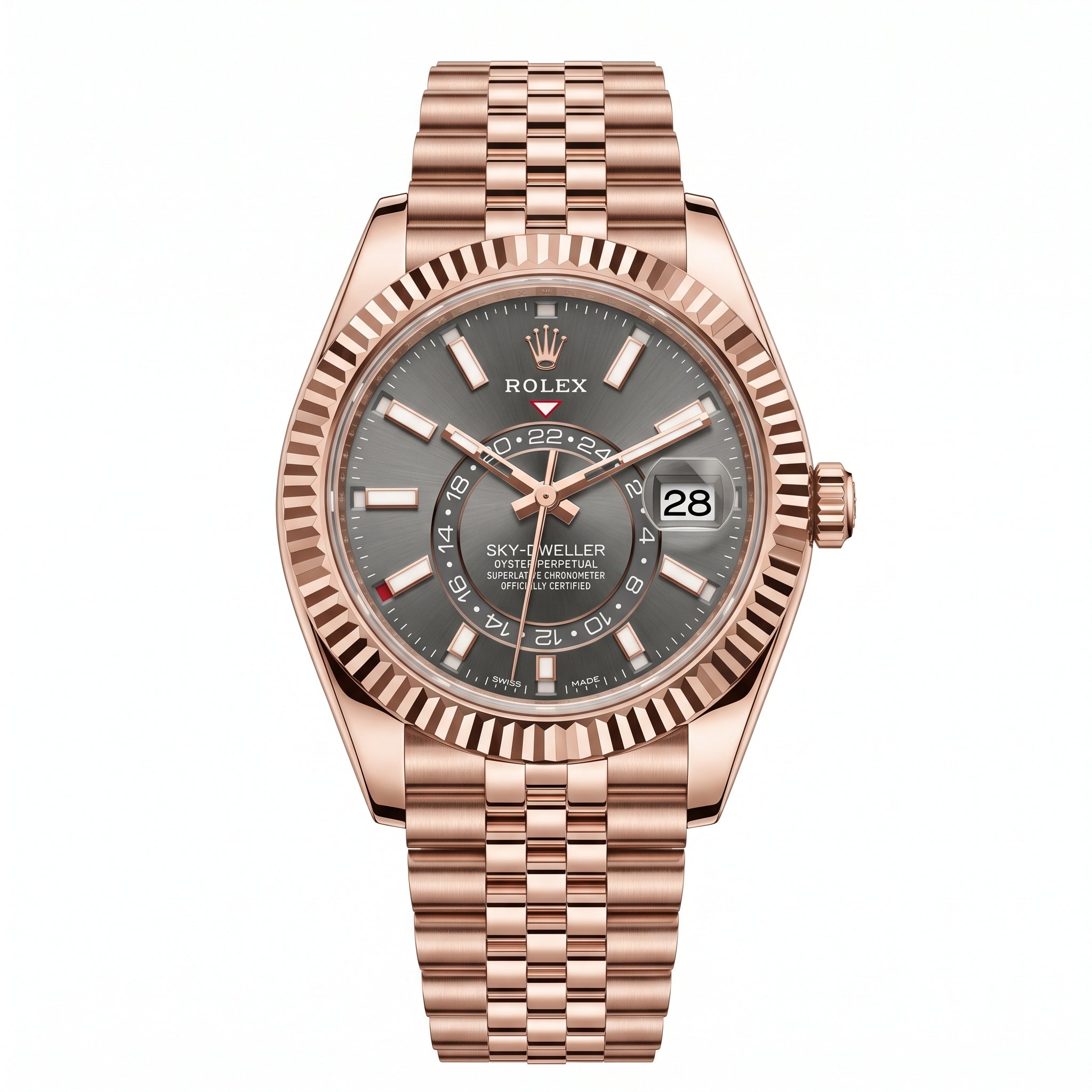 Rolex Sky Watch - Dweller 326935 Everose Gold "Grey Dial" Jubilee