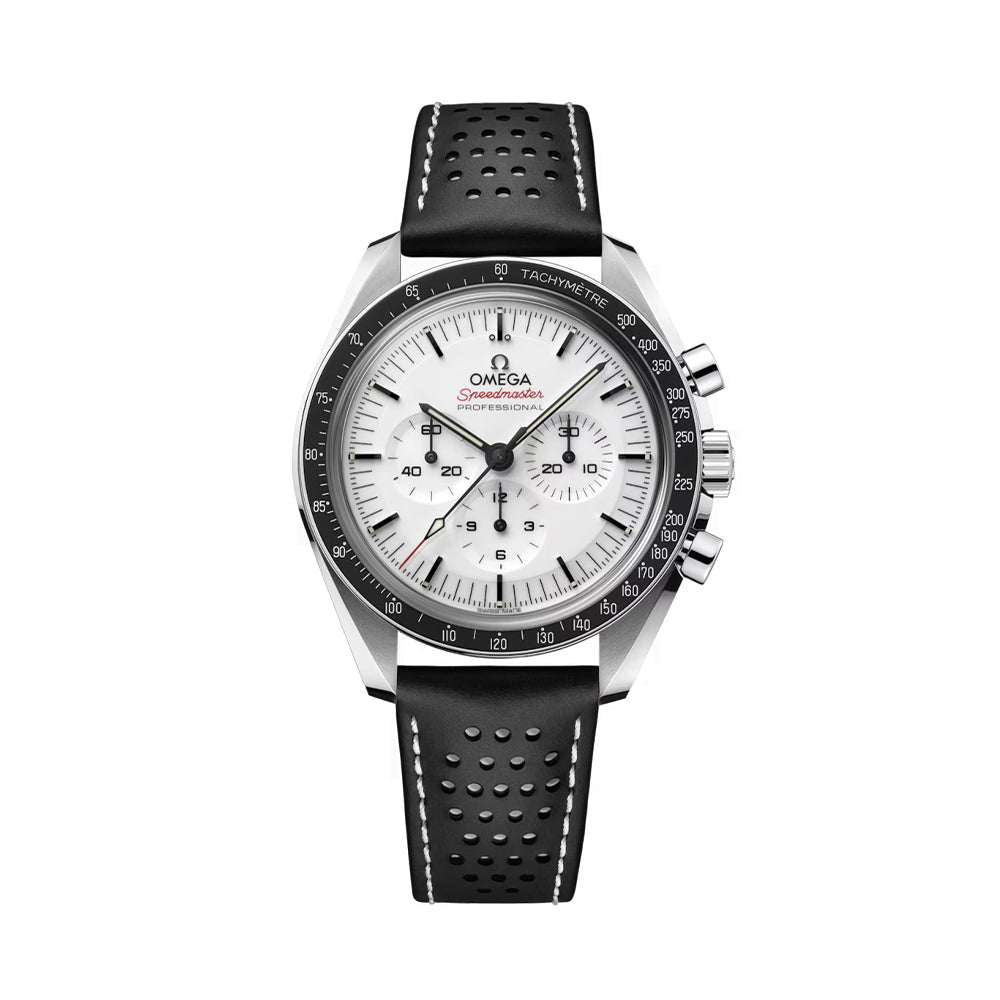 Omega Speedmaster Moonwatch Professional Chronograph Sapphire 42mm Watch - White on Leather Strap