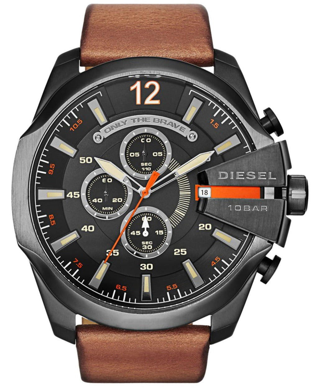 Diesel DZ4343 Mega Chief Chronograph Men's Watch - Black Dial & Brown Leather Strap