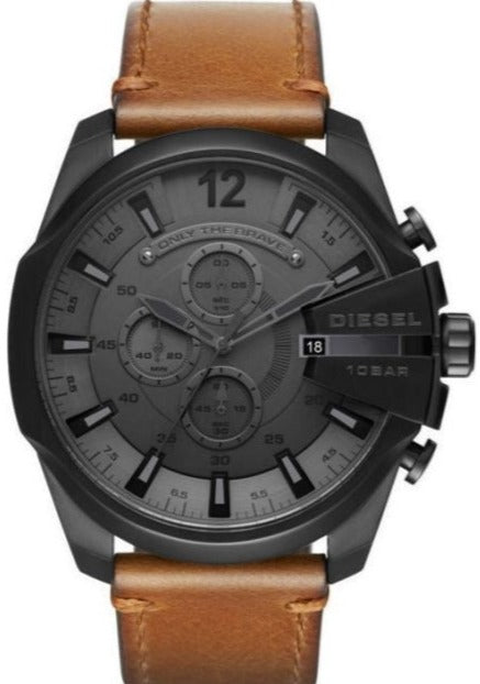 Diesel DZ4463 Mega Chief Chronograph Men's Watch - Grey Dial & Brown Leather Strap
