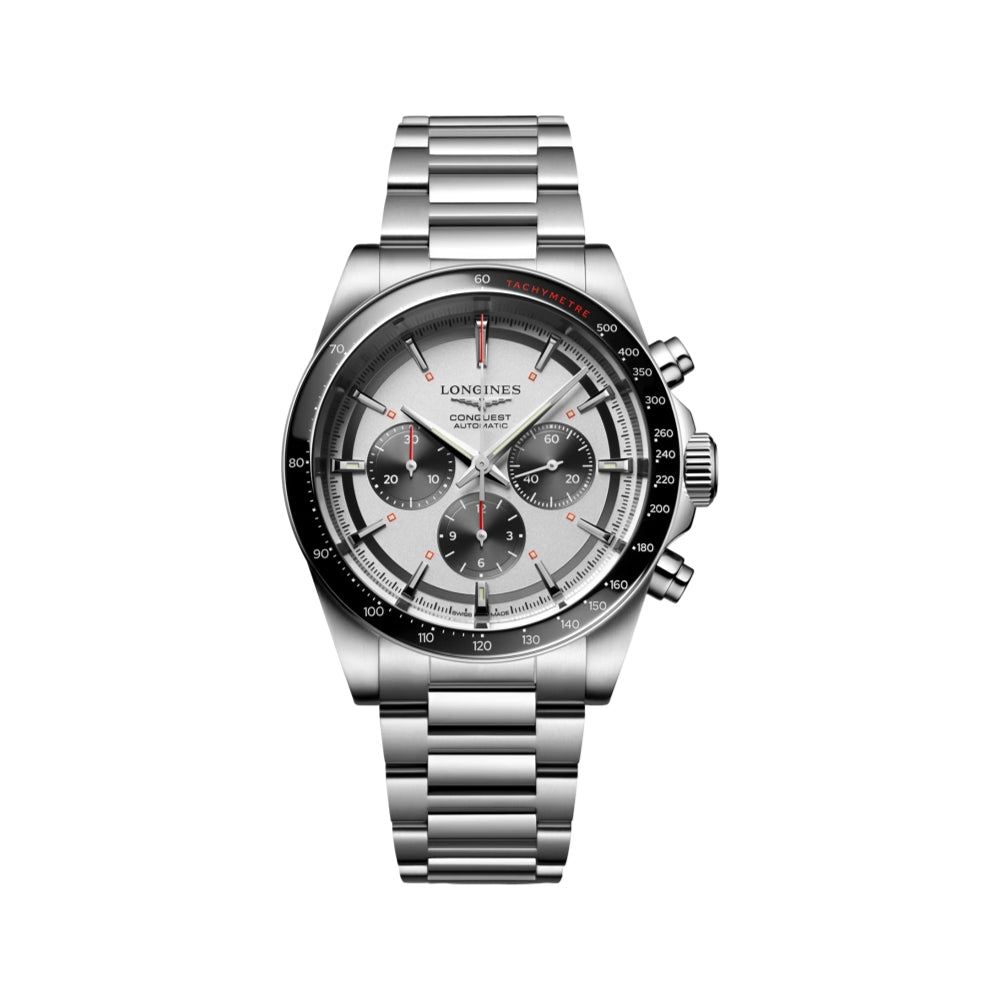 Longines Conquest Automatic Chronograph 42mm Watch - Silver on Bracelet