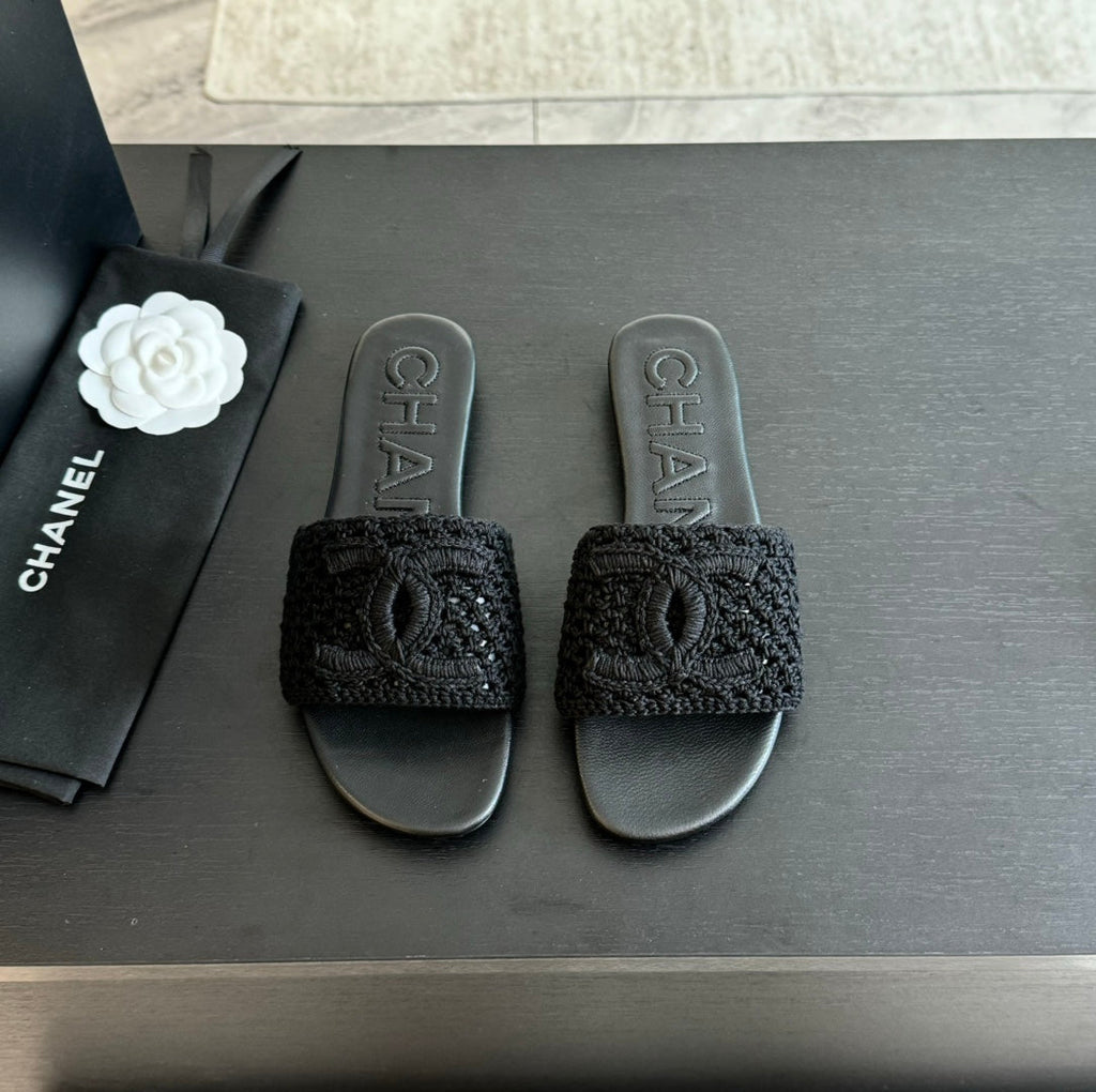 CHANEL Slippers Black Lambskin