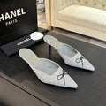 CHANEL HIGH HEEL MULE 65 MM IN DOVE GRAY FELT COTH