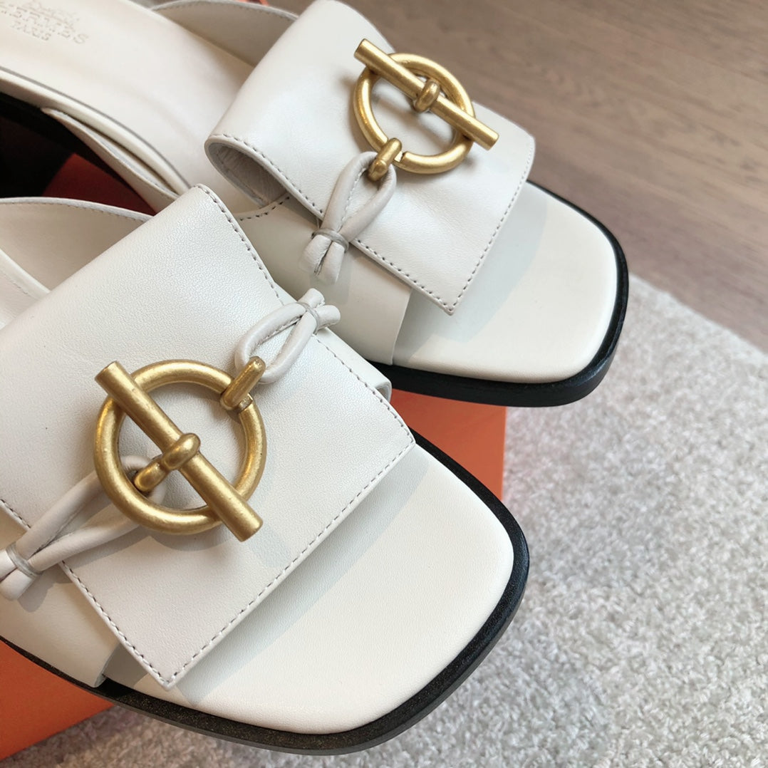 HERMES ILOT 45 SANDAL WHITE CALFSKIN