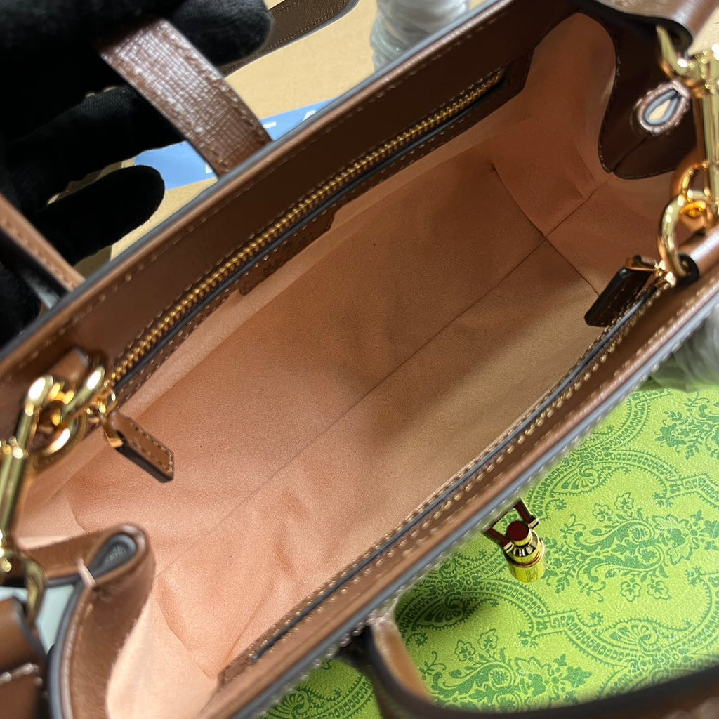 GUCCI JACKIE 1961 SMALL 24 TOTE BAG BEIGE AND EBONY CANVAS