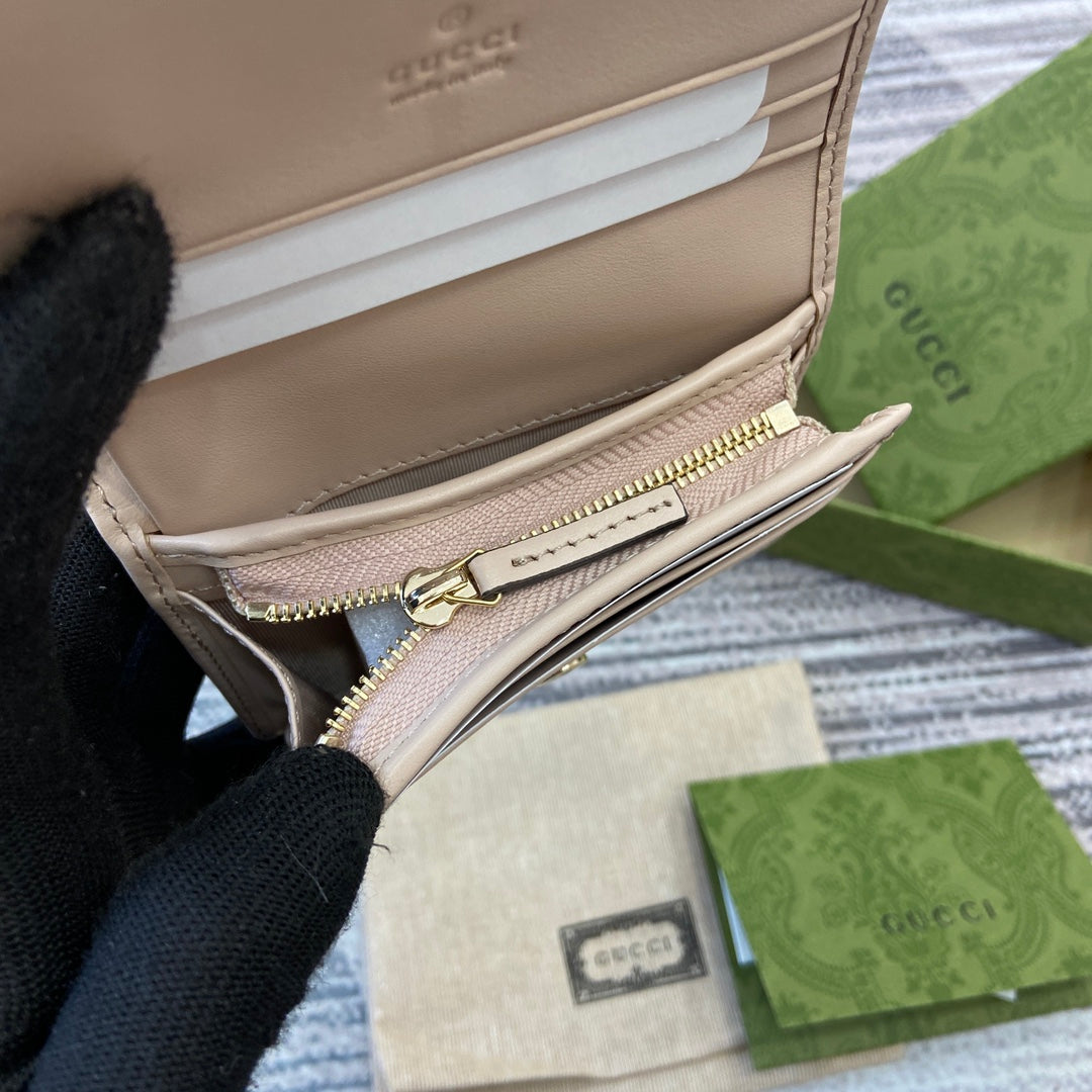 GUCCI MARMONT CARD CASE 11 IN BEIGE CALFSKIN