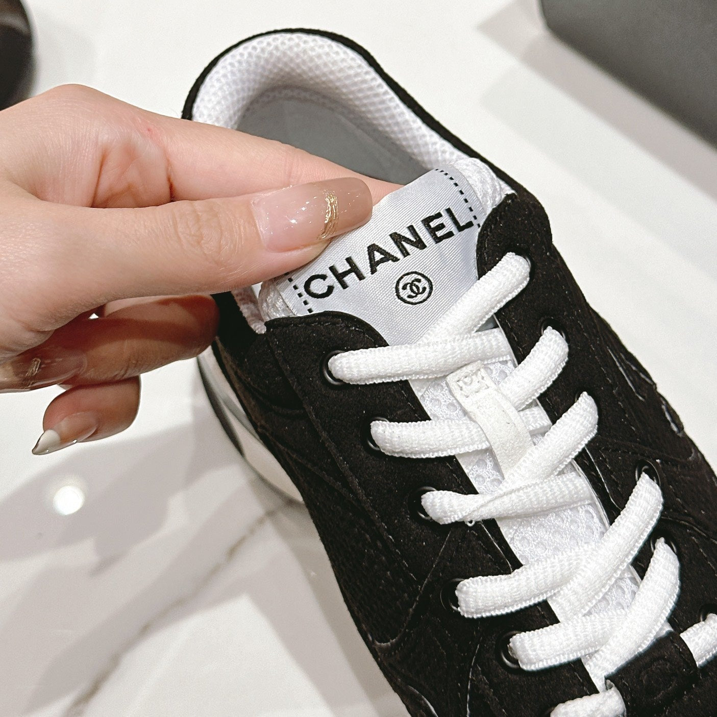 CHANEL Women's Black White Sneaker Breathable mesh