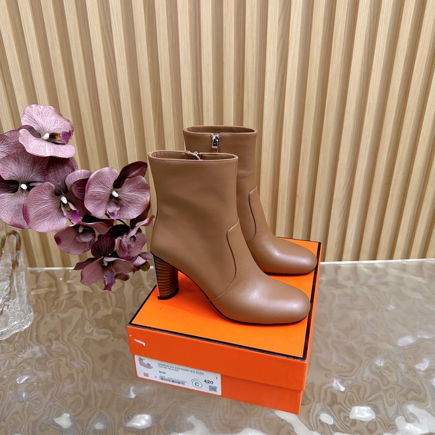 HERMES 25S ANKLE BOOTS 70 MM IN BROWN LAMBSKIN