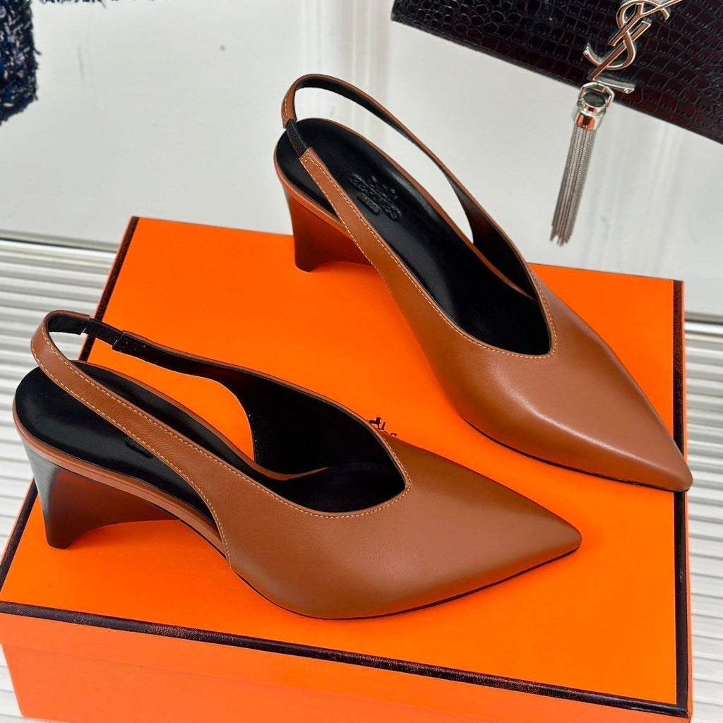 HERMES HIGH HEEL 75 MM POINTED- TOE SANDAL IN BRONZE BROWN CALFSKIN