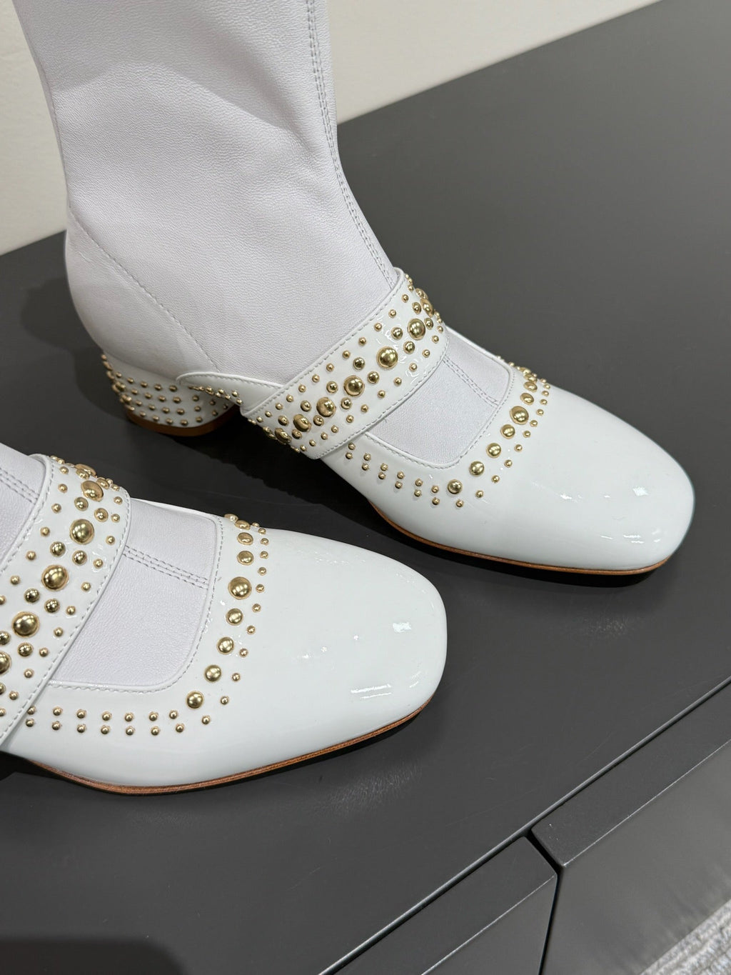 DIOR BELLE-D HEELED ANKLE BOOT WHITE PATENT CALFSKIN