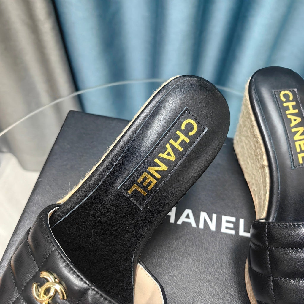 CHANEL WEDGE BLACK SHEEPSKIN