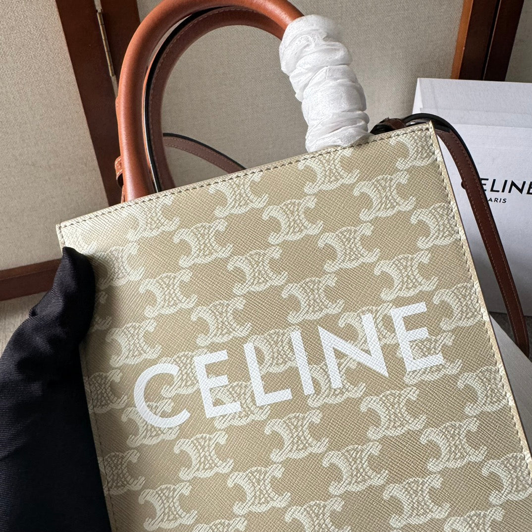 CELINE CP BAG MINI 21 VERTICAL CABAS BEIGE IN TRIOMPHE CANVAS