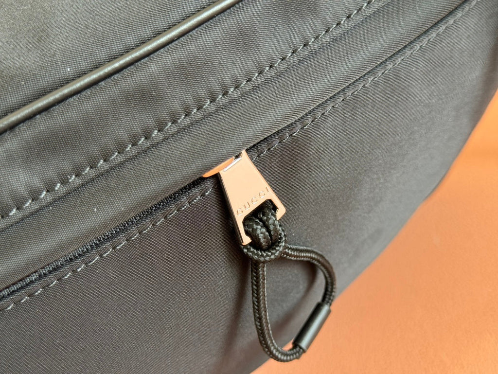 GUCCI LARGE BELT BAG 32 IN BLACK CANVAS GREEN AND RED WEB DETAIL