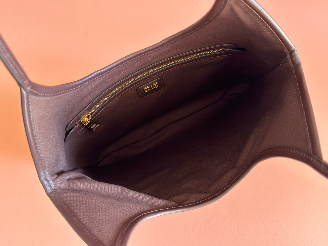 MIUMIU 26S IVY 40 TOTE IN CHOCOLATE BROWN CANVAS AND DARK BROWN CALFSKIN