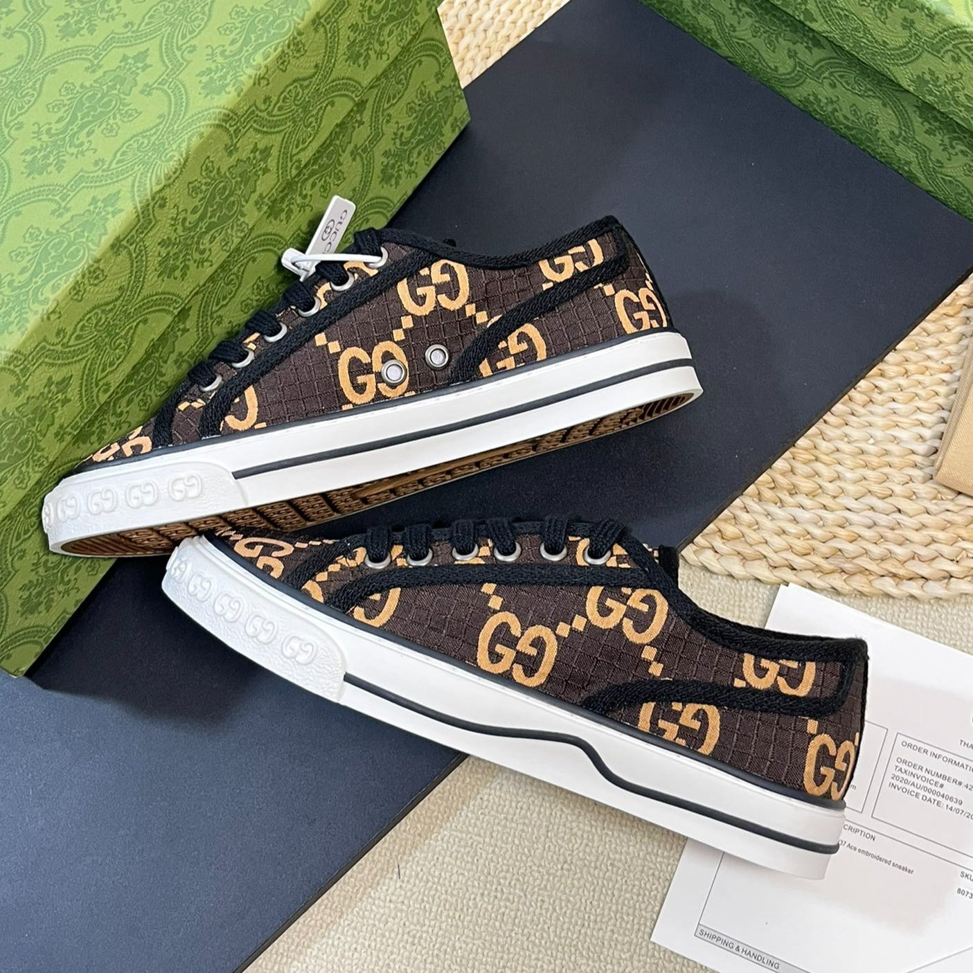 GUCCI Tennis 1977 ripstop sneakers Black Brown Caro