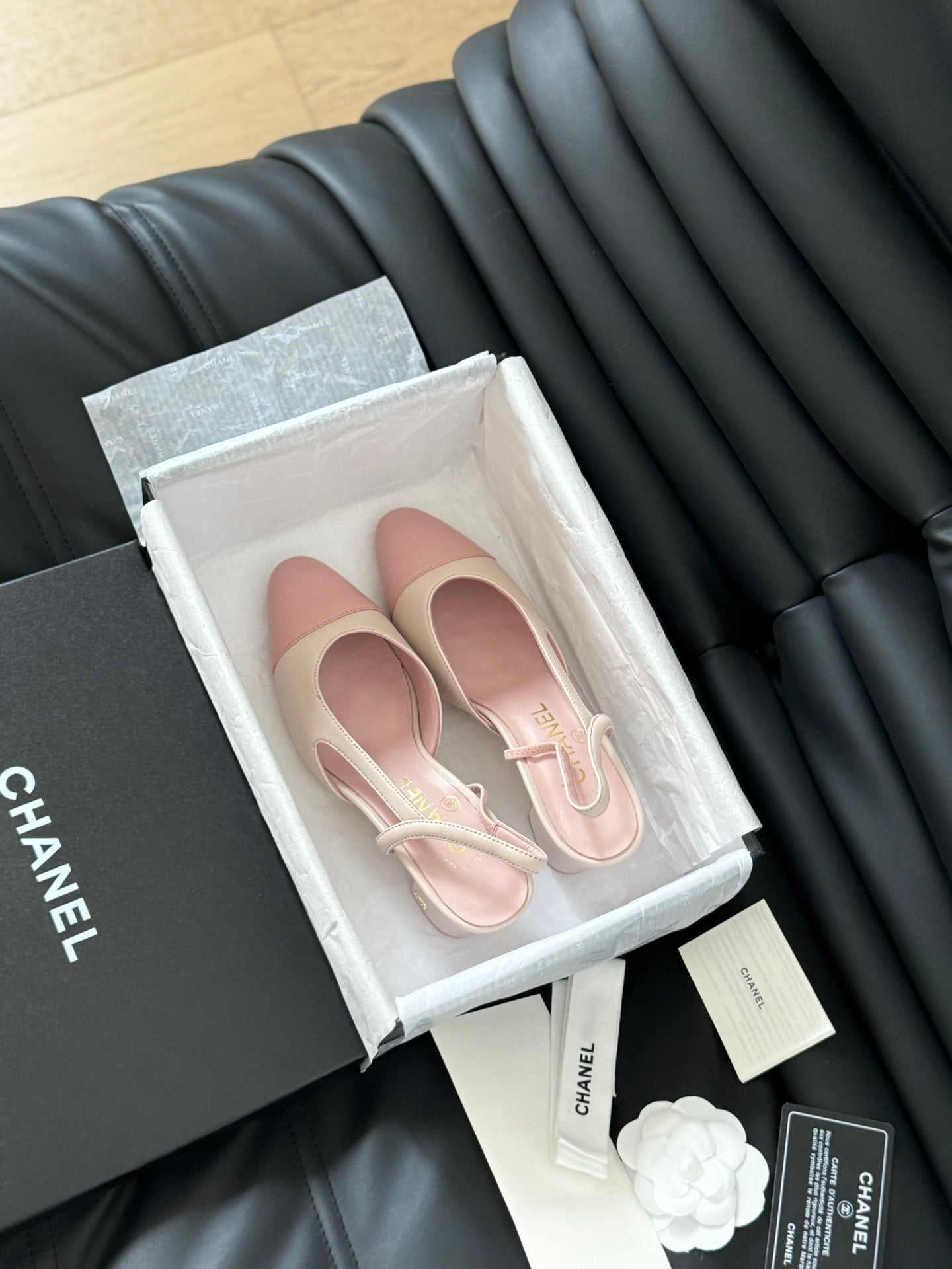 CHANEL HIGH SLINGBACK IN LIGHT PINK LAMBSKIN