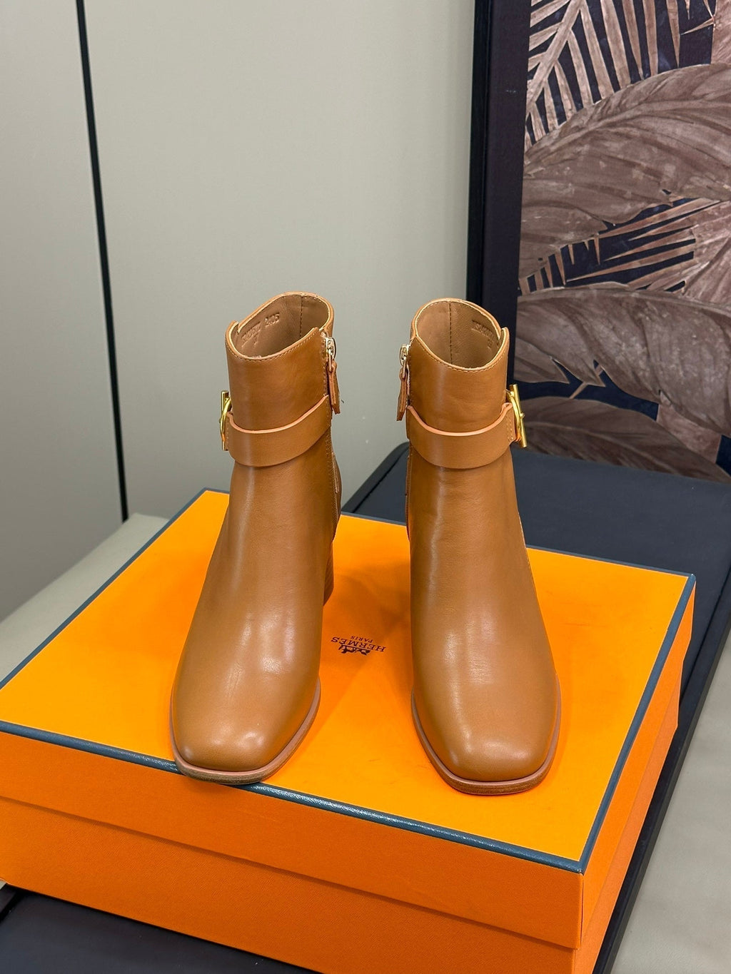 HERMES JILL 60 ANKLE BOOT IN BRONZE BROWN CALFSKIN