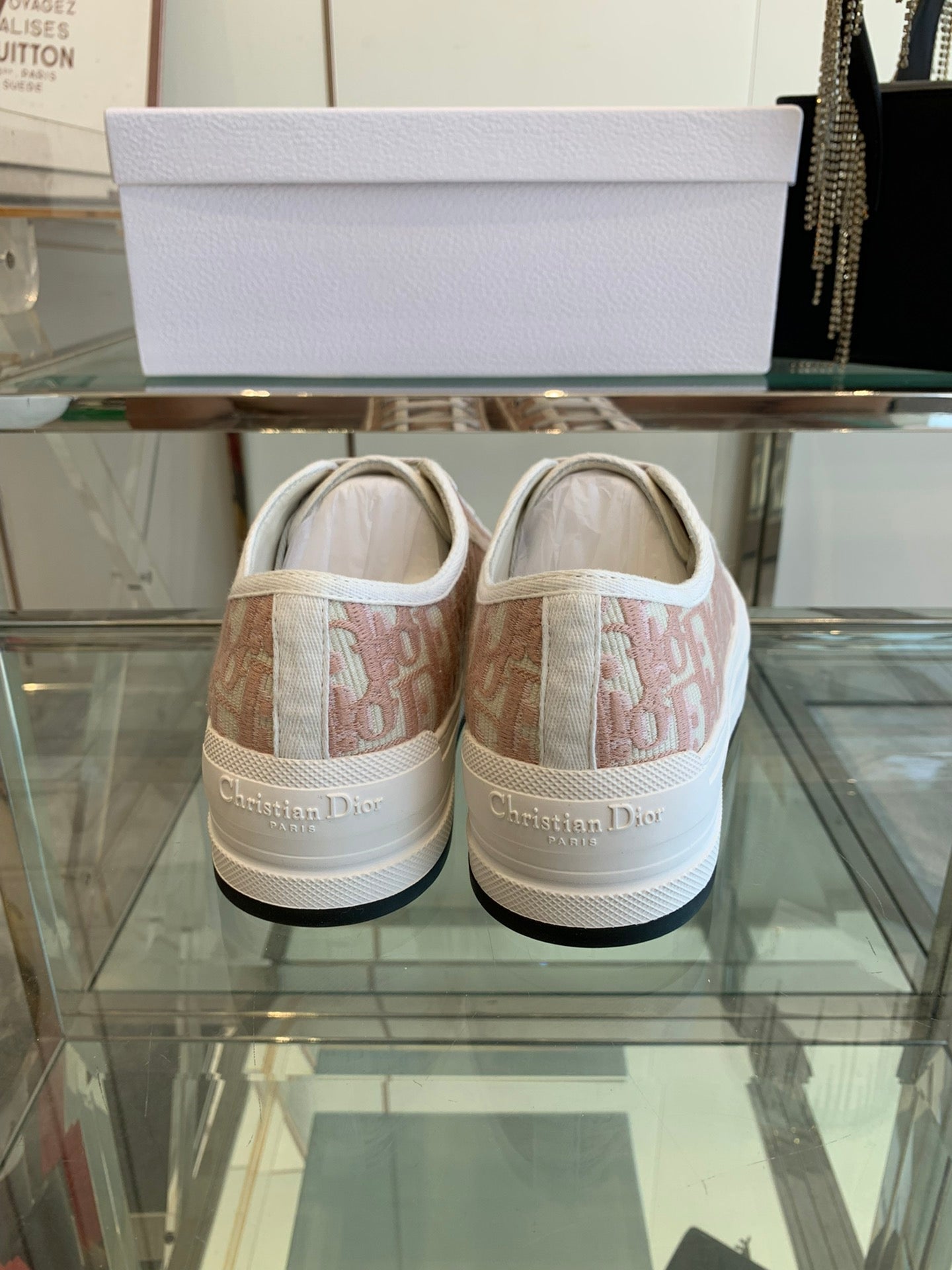 DIOR WALK'N PLATFORM SNEAKER IN IN LIGHT PINK EMBROIDERY ICONIC PATTERNS FABRIC