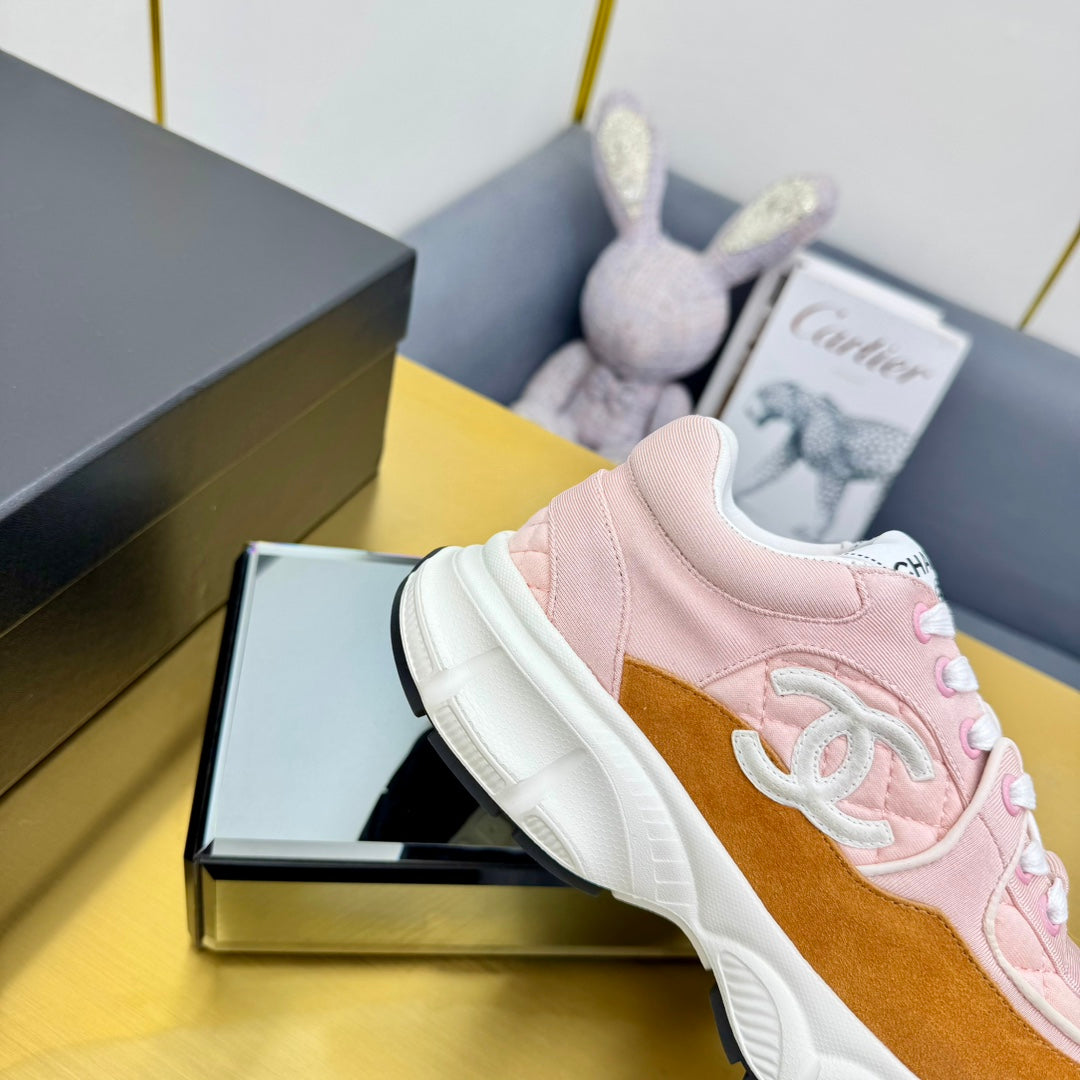 CHANEL DAD SNEAKER IN LIGHT PINK LAMBSKIN AND GINGER ORANGE SUEDE