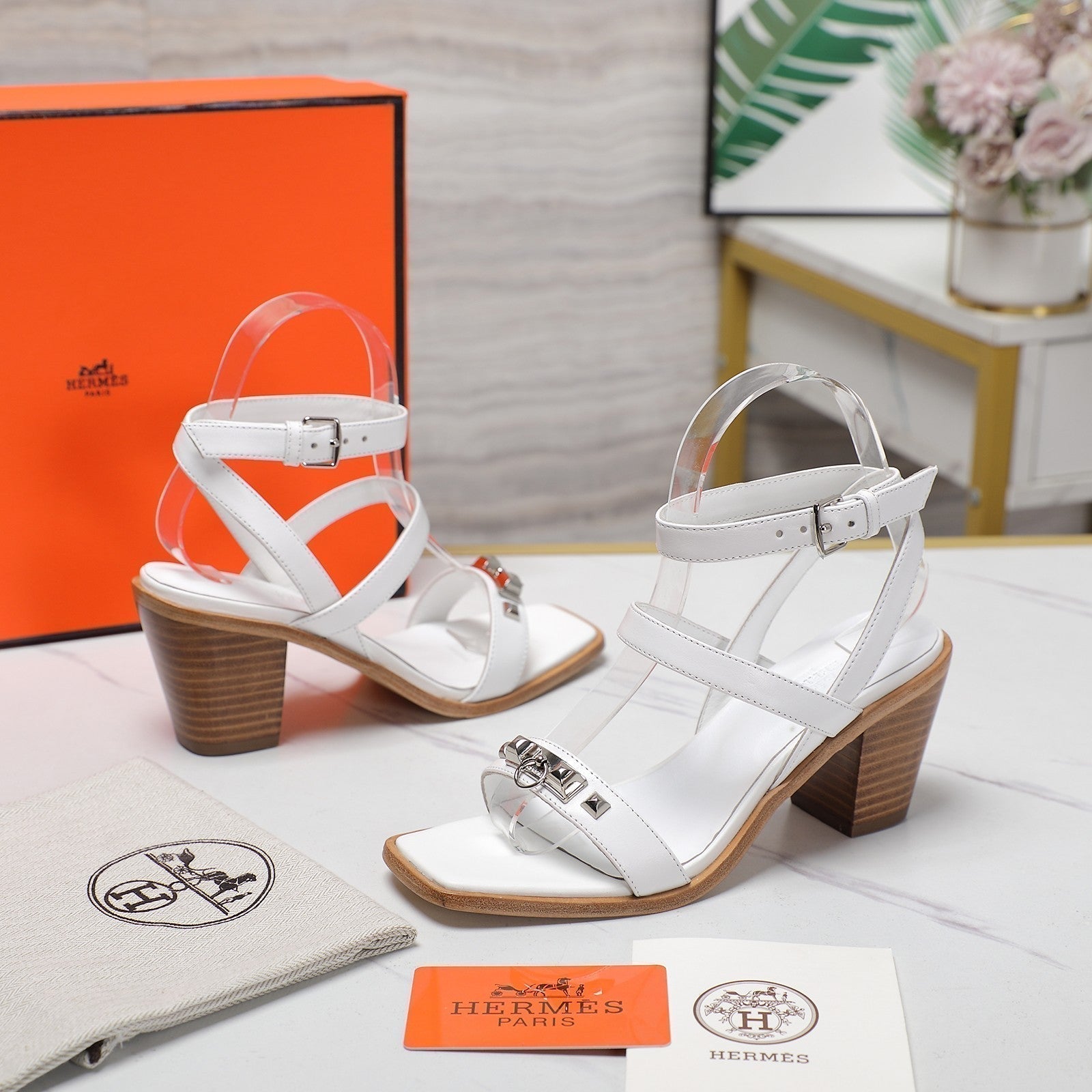 HERMES IVRESSE 65 SANDAL WHITE CALFSKIN