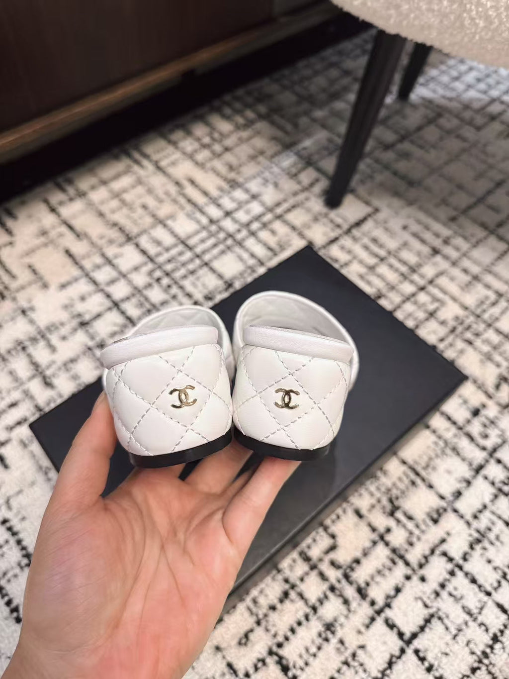 CHANEL MID HEEL MULES IN WHITE SHEEPSKIN