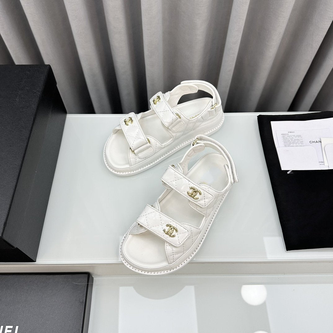 CHANEL dad sandals white pantet lambskin