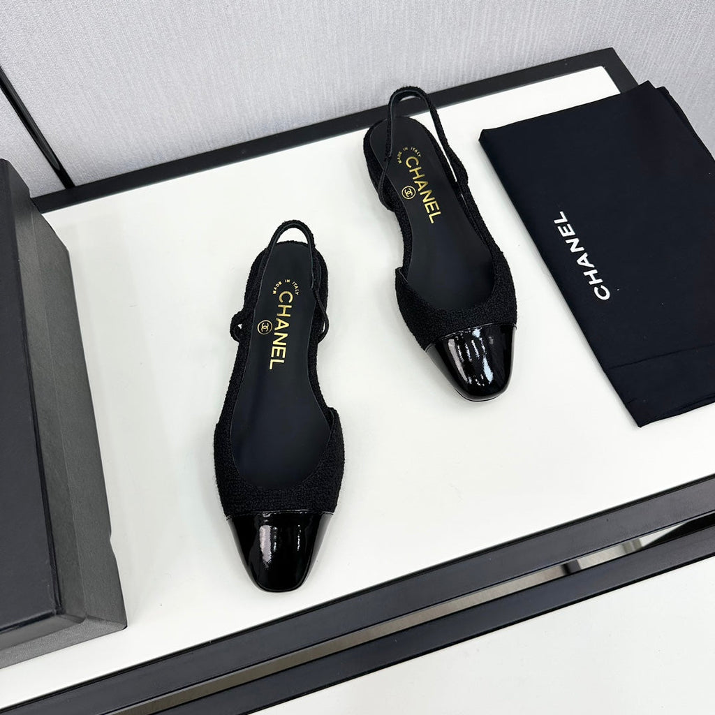 CHANEL SLINGBACK BLACK TWEED AND CALFSKIN