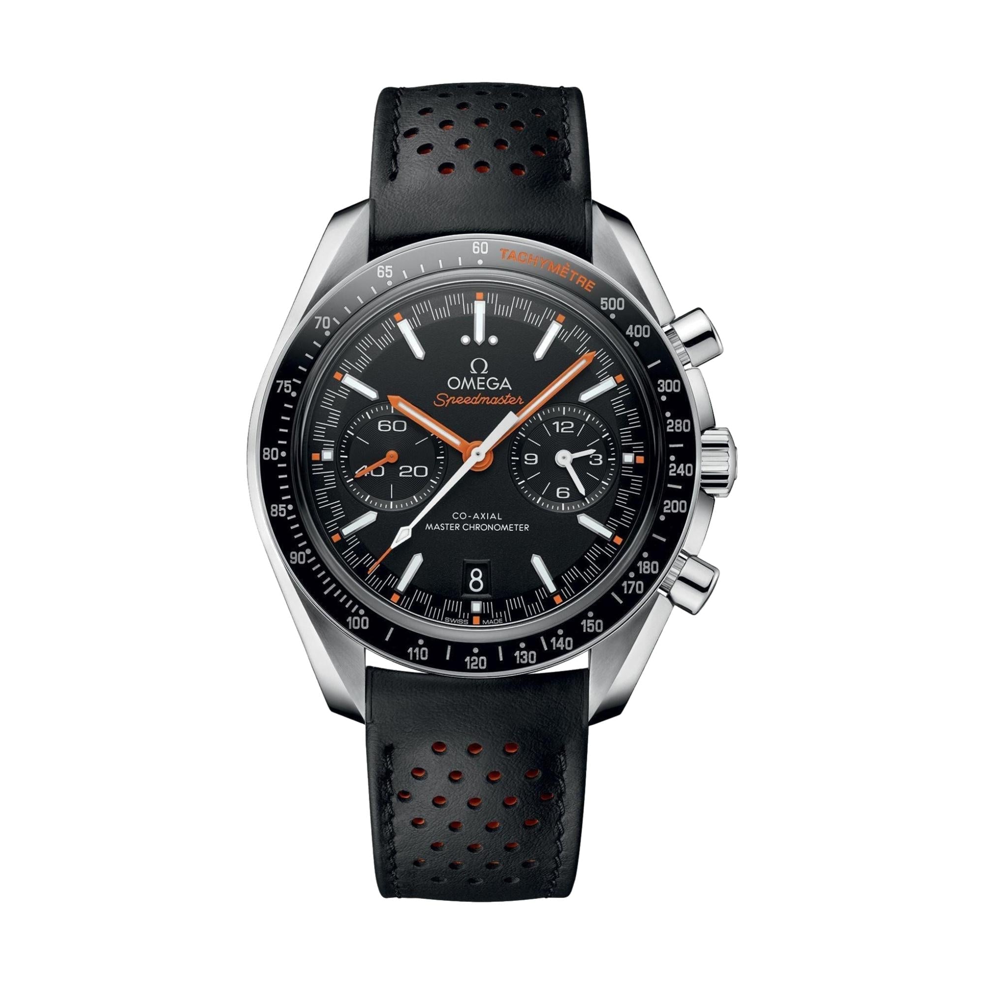 Omega Speedmaster Racing Chronograph 44.25mm Watch - Black on Leather Strap