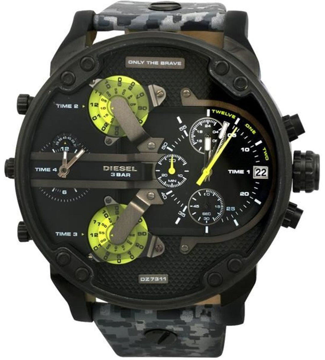 Diesel DZ7311 Big Daddy Chronograph Men's Watch - Black Dial & Black Leather Strap