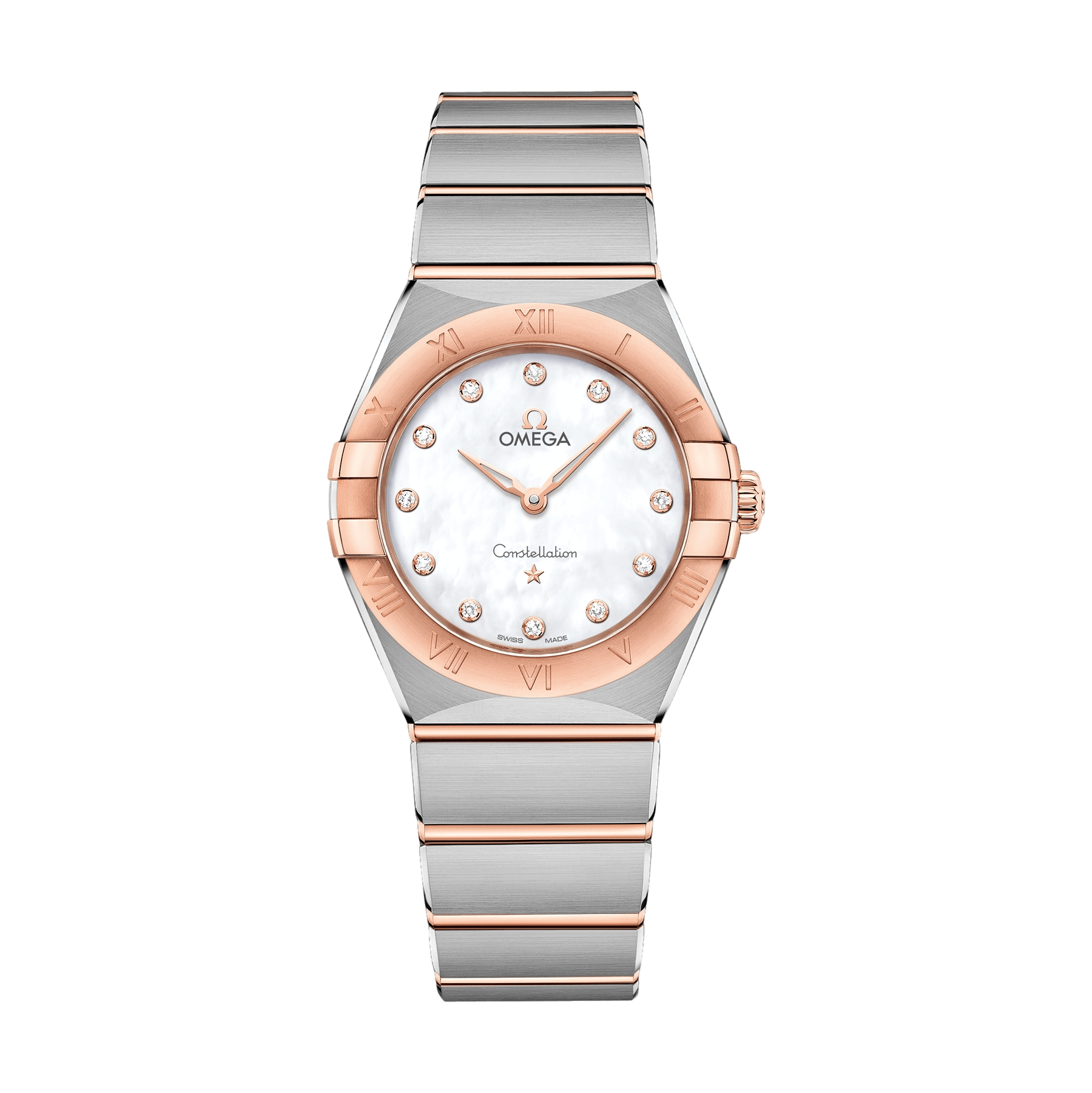 Omega Constellation Quartz Steel and Sedna Gold 28mm Watch - White, Mother - of - Pearl on Bracelet