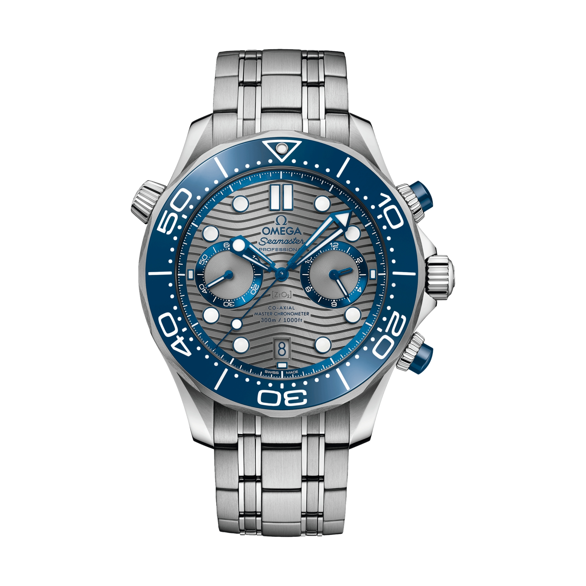 Omega Seamaster Diver 300M 44mm Watch - Grey Dial w/Blue Bezel on Bracelet