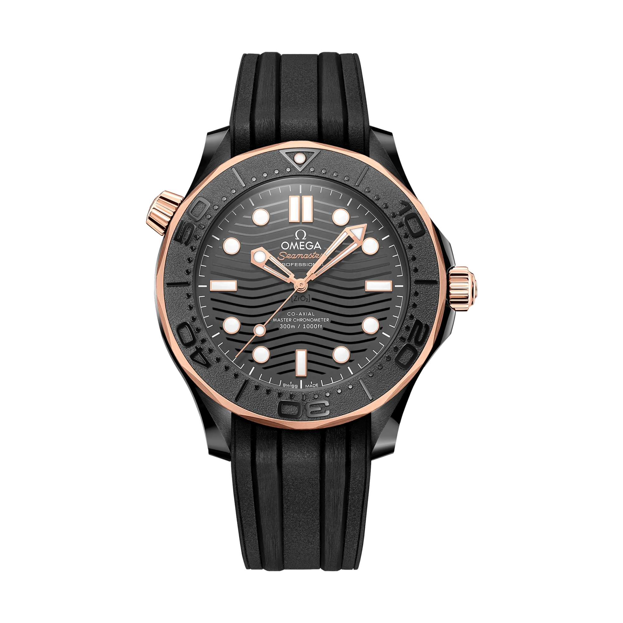 Omega Seamaster Diver 300M Ceramic and Sedna Gold 43.5mm Watch - Black on Rubber Strap