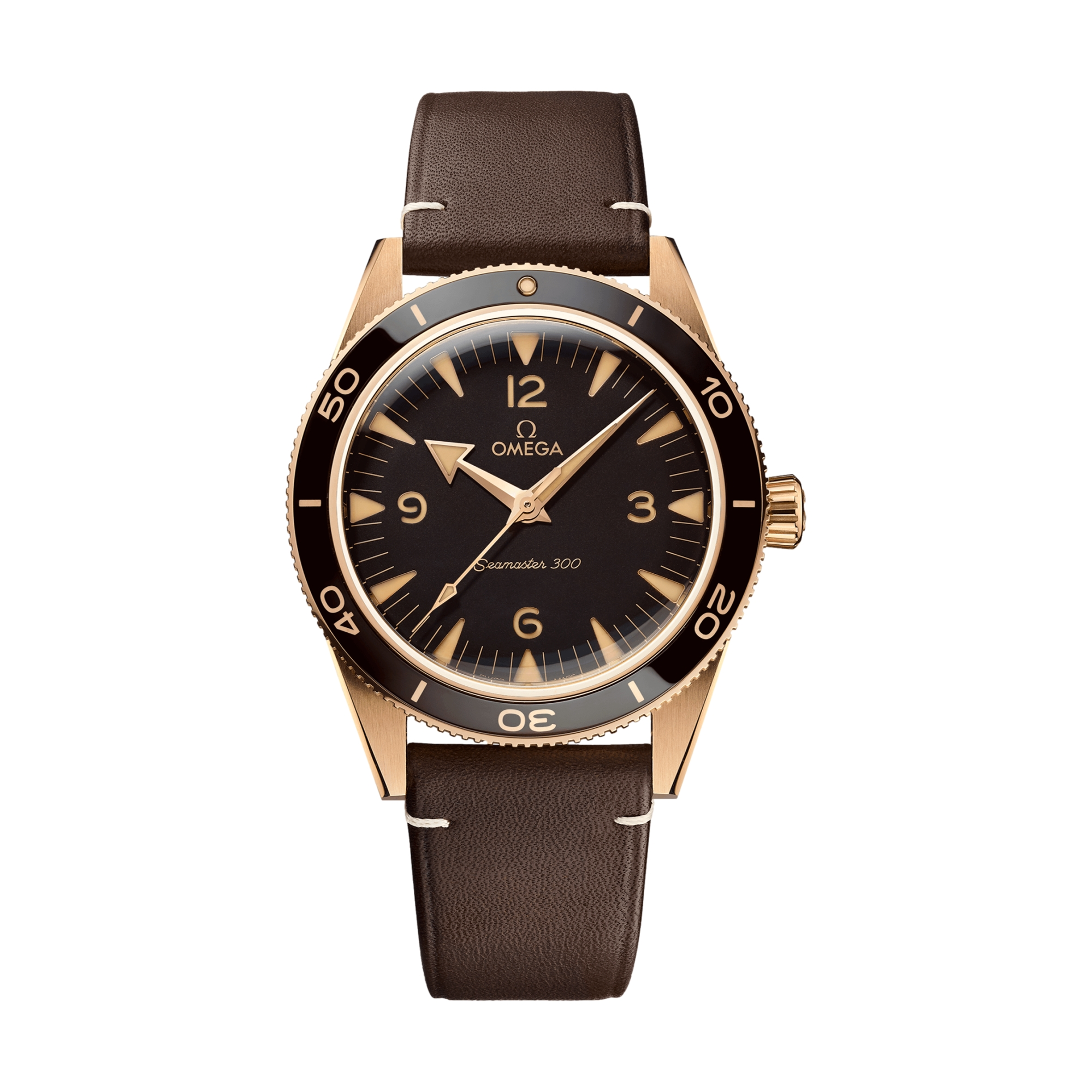 Omega Seamaster 300 Bronze Gold 41mm Watch - Brown on Leather Strap